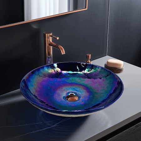 Ruvati 16 inch Murano Glass Art Vessel Circle Decorative Pattern Bathroom Sink Celestial Blue RVB3044